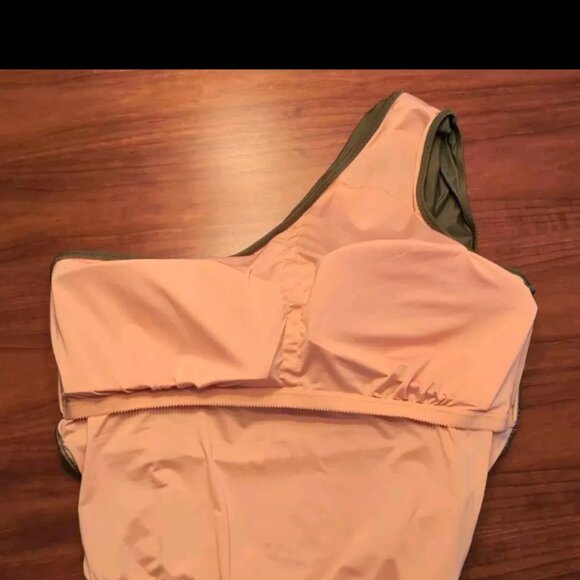 J Crew BC108 Ruched One Shoulder One Piece Swimsuit Safari Green Size 24 - Picture 3 of 5